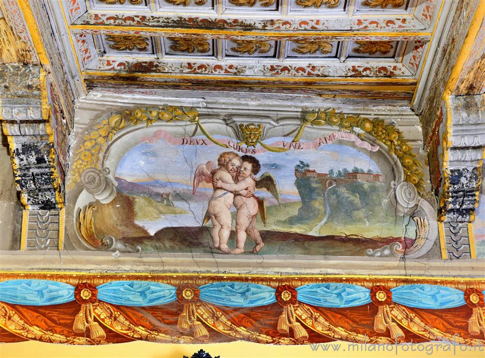 Cossato (Biella, Italy) - Detail of Baroque frescoes in one of the halls of the Castle of Castellengo